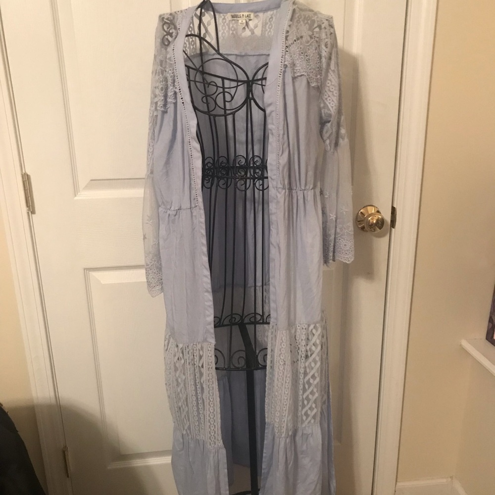 Long Blue Lace Cardigan